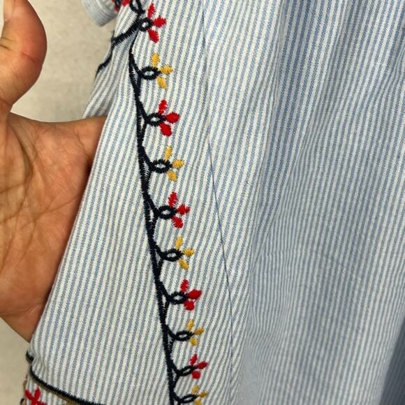 Forever 21 Dress Women's XL Blue and White Striped Cotton Embroidered Peasant - Picture 3 of 7